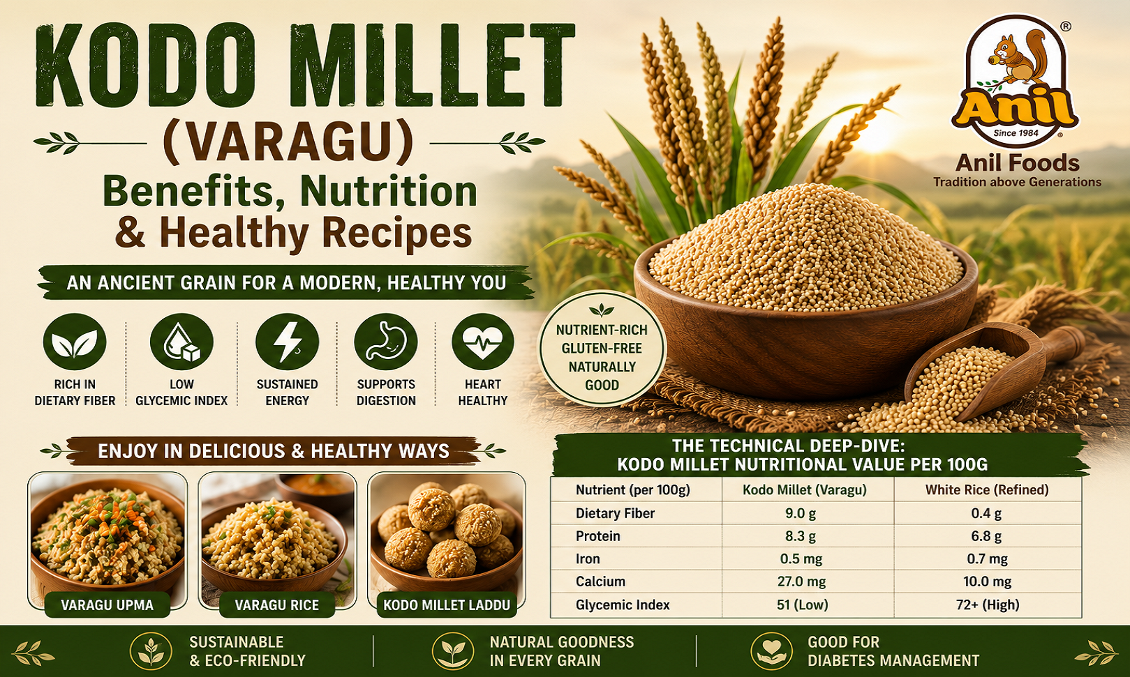 Kodo Millet (Varagu) Benefits: Nutritional Value, Glycemic Index, and Modern Recipes