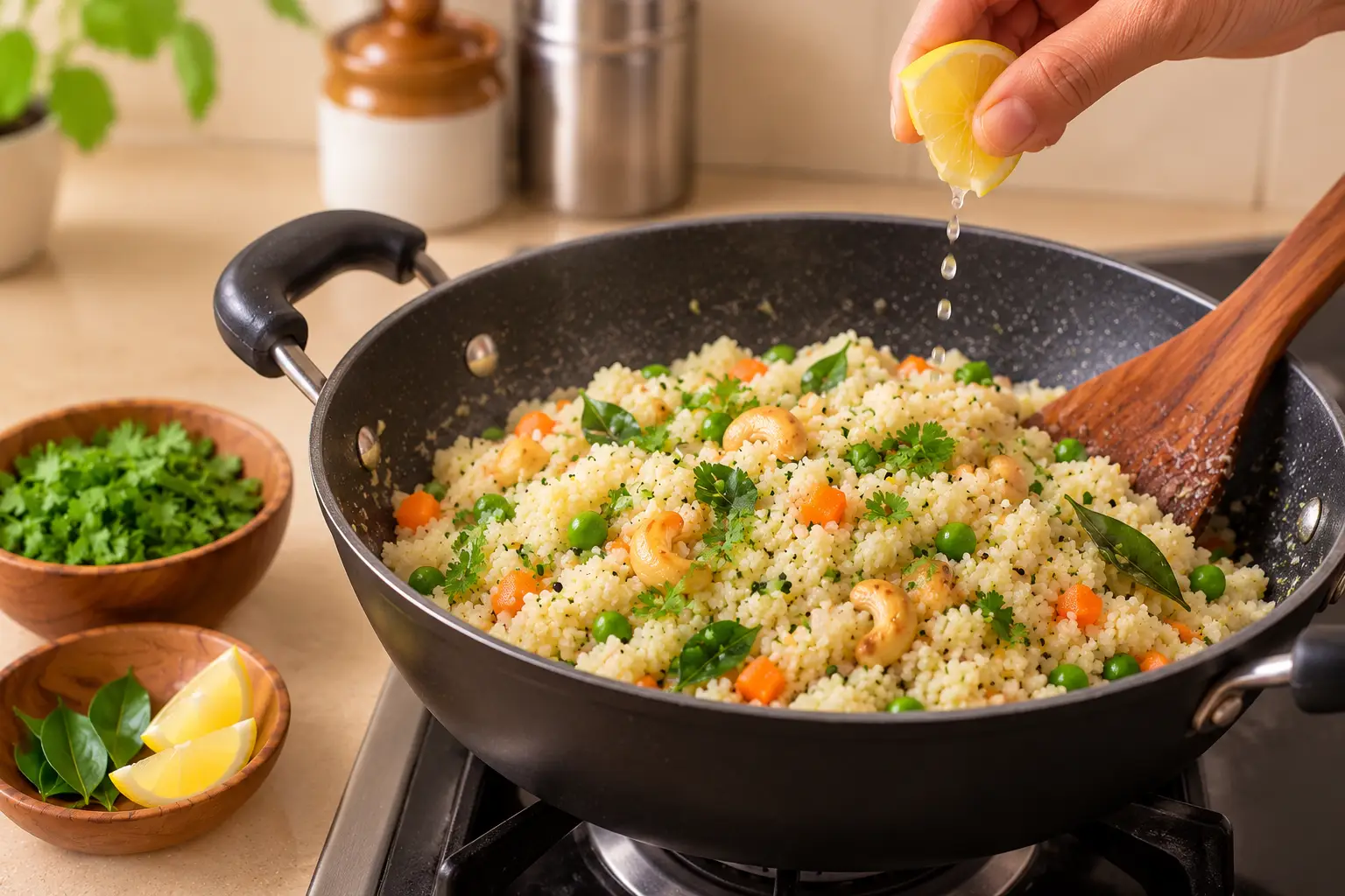Rest and fluff before serving - Rava Upma Recipe